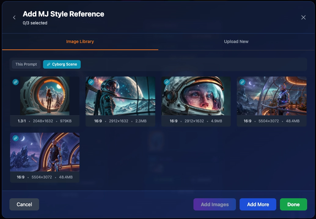 Connected prompt libraries showing badge tabs with prompt names and link icons