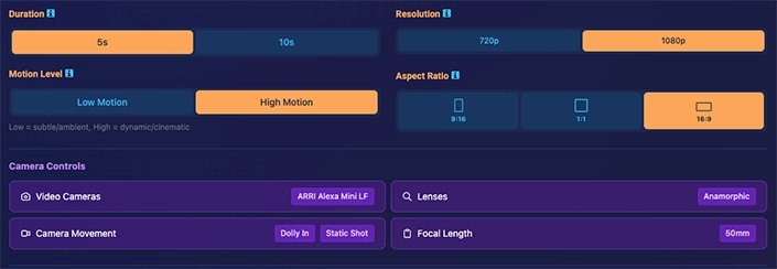 AI Video Parameters - Configure video generation settings